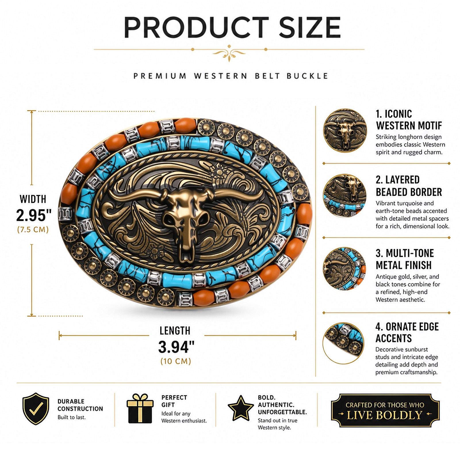 Men&rsquo;s Women&rsquo;s Vintage Cow Skull Turquoise Belt Buckle Western Cowboy Accessories