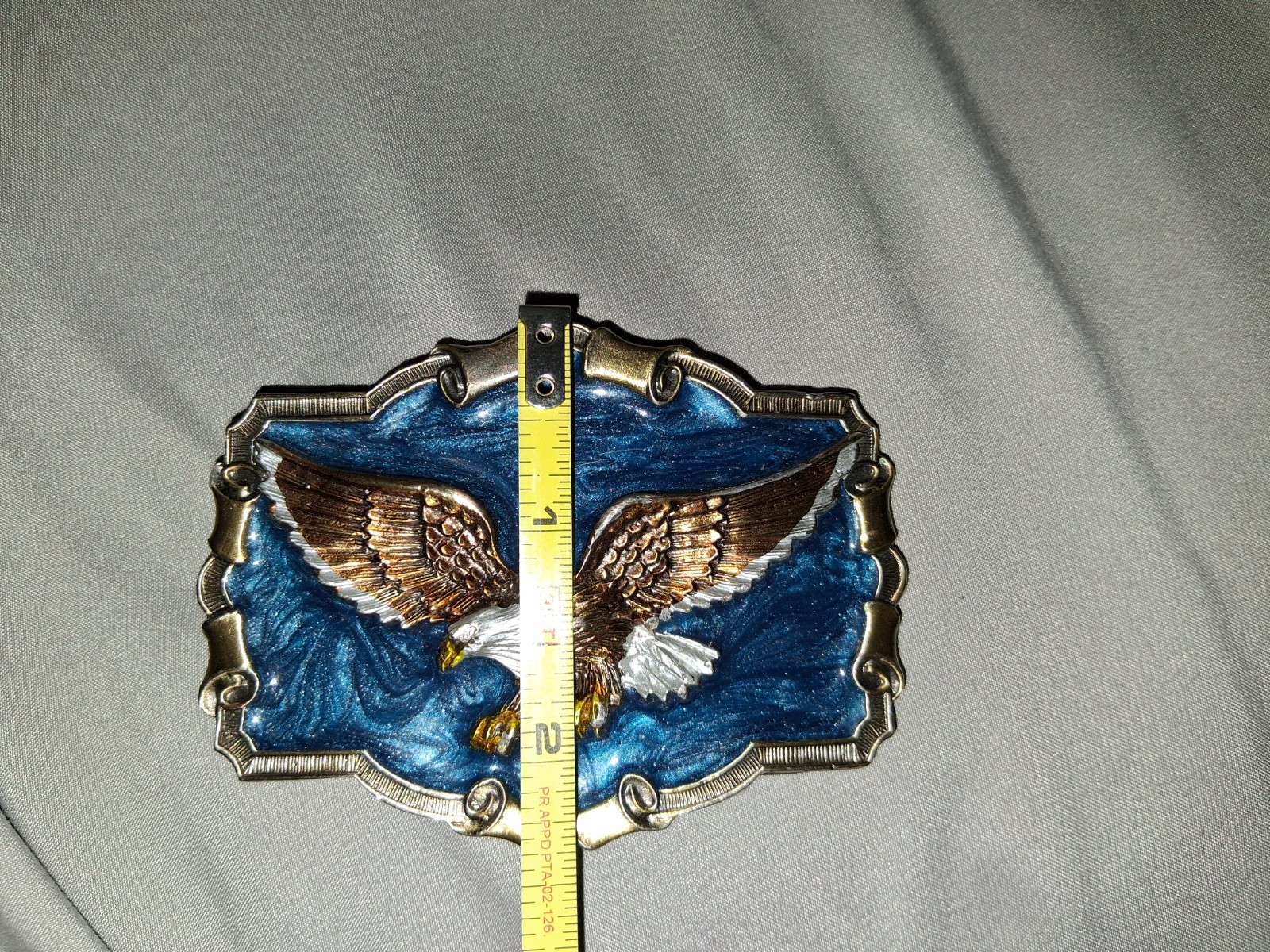 Vintage Bald Eagle Belt Buckle Blue Enamel Silver‑Tone Trim 1983 USA QD1243