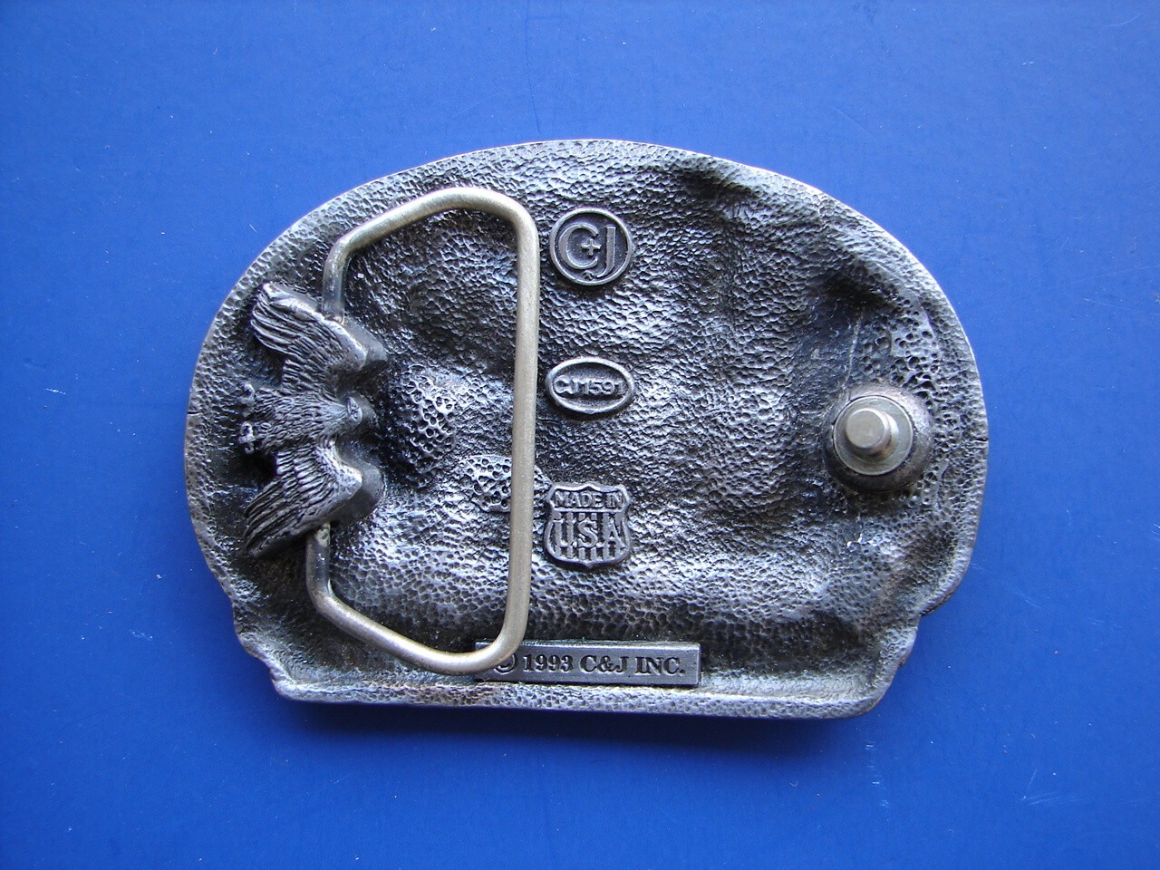 Vtg 80s Great American Belt Buckle Telephone Lineman Pewter 1983 C&J Inc