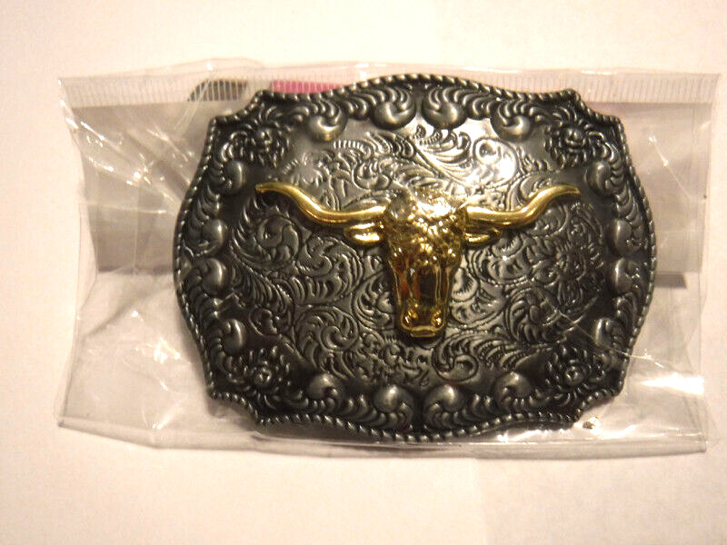 New Long Horn Cow Bull Steer 3 Inch Metal Belt Buckle