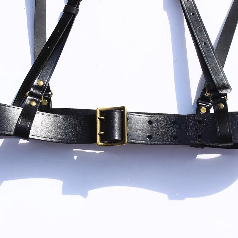 CHINESE ARMY PLA ARMED MILITARY TACTICAL OFFICER LEATHER BELT AND SUSPENDERS SET