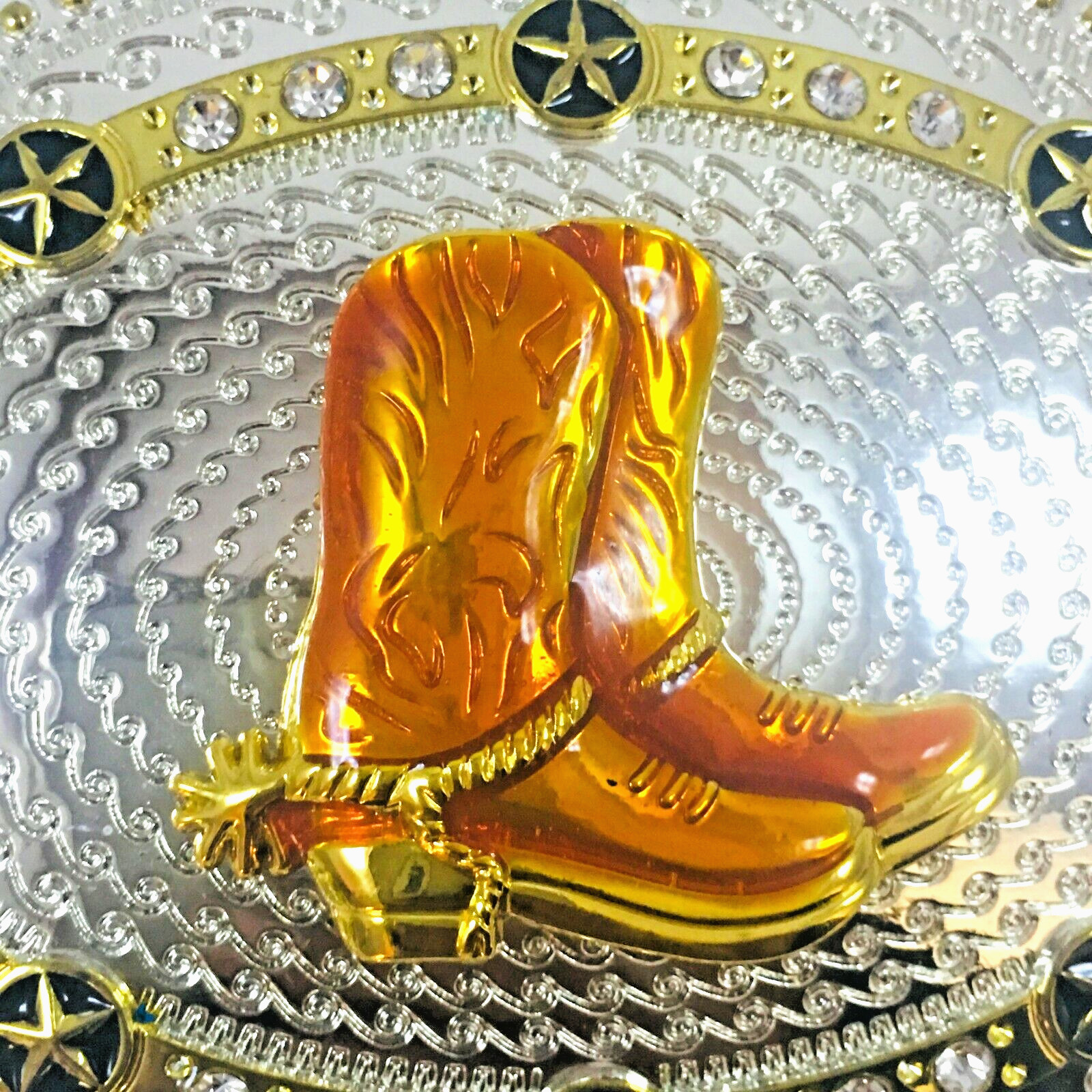 Men&rsquo;s Belt Western Style Buckle Shine COWBOY BOOTS Silver Color Medium Size