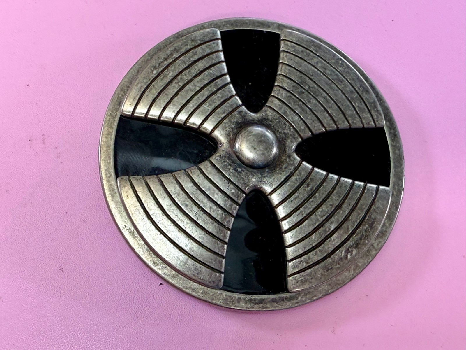 Round Hippy Punk Vibe Silver & Black Color Reel Of Tape Belt Buckle