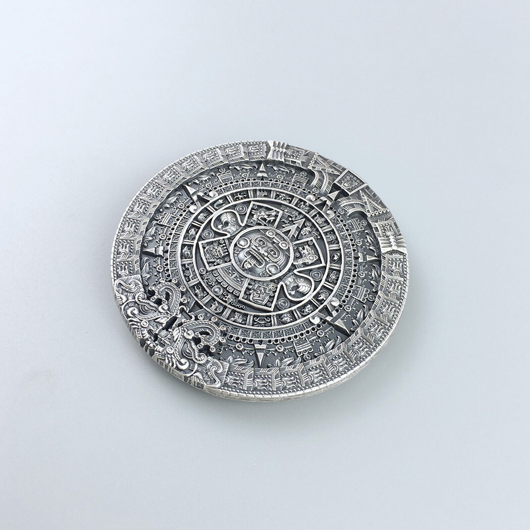 Vintage Silver Plated Aztec Calendar Belt Buckle Boucle de ceinture
