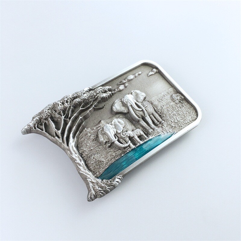 Vintage Style Enamel Africa Elephant Big Tree Belt Buckle also Stock in US