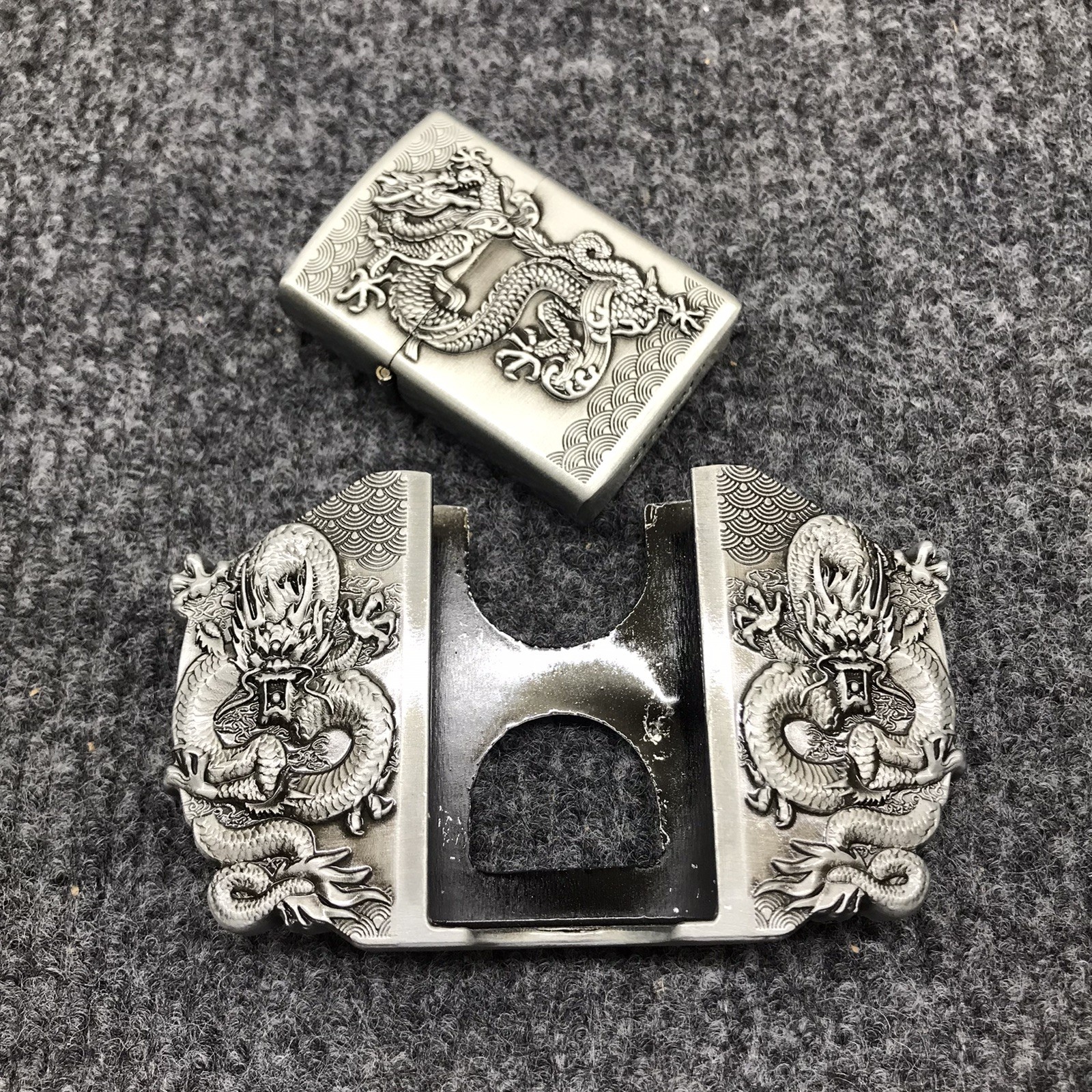 Antique Brushed Dragon Belt Buckle with Lighter, Stock in US