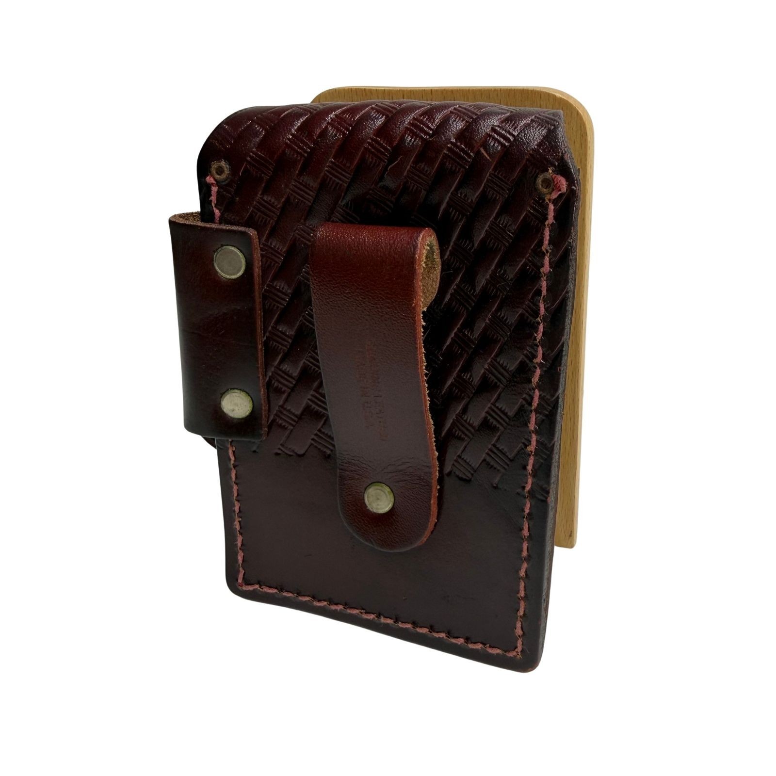 Vintage Genuine Leather Phone Holster Case Basket Weave Brown Made in USA