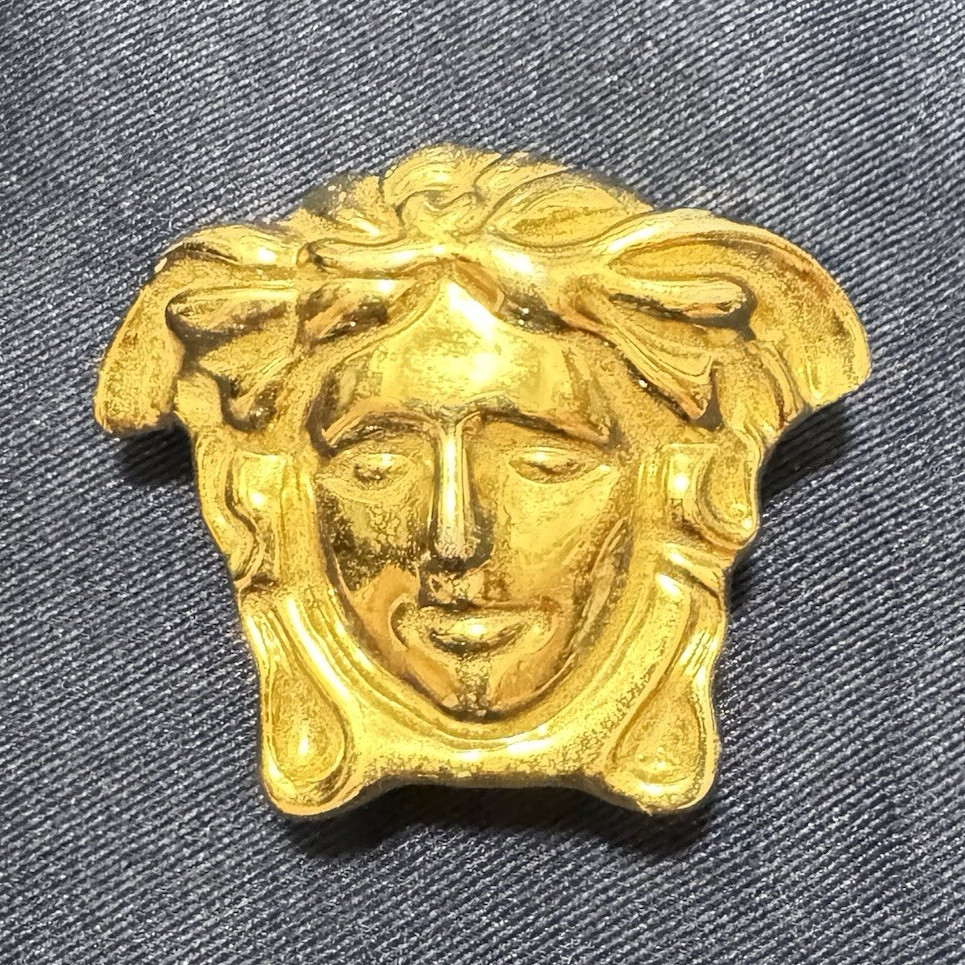 Versace Medusa Head Gold Tone Metal Slide Belt Buckle, Made in Italy, Men