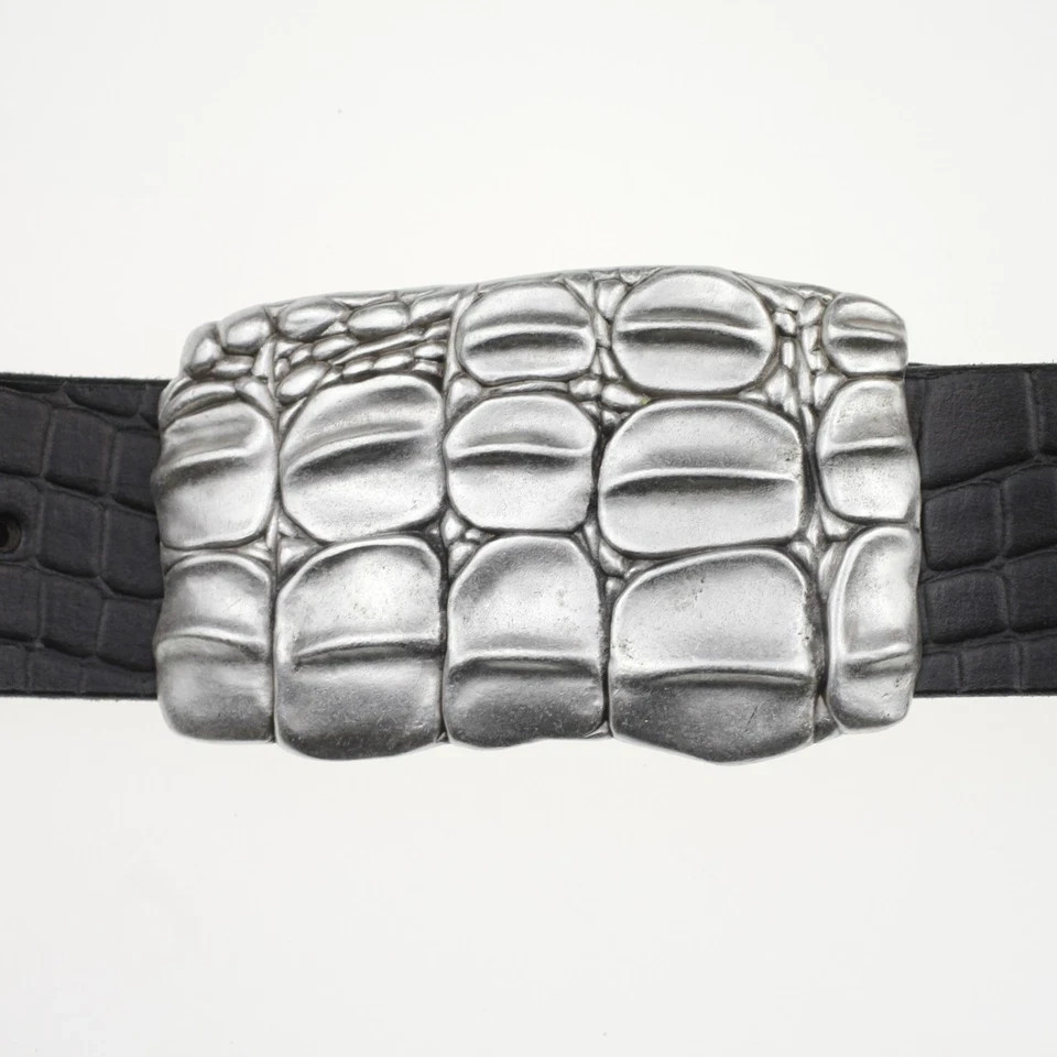 Croco Look Belt Buckle Antique Silver – Textured Embossed, For DIY Belts