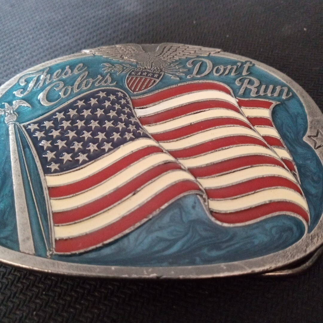 American Flag Colors Don&rsquo;t Run Eagle Blue Enamel Belt Buckle Bakery 1652 USA