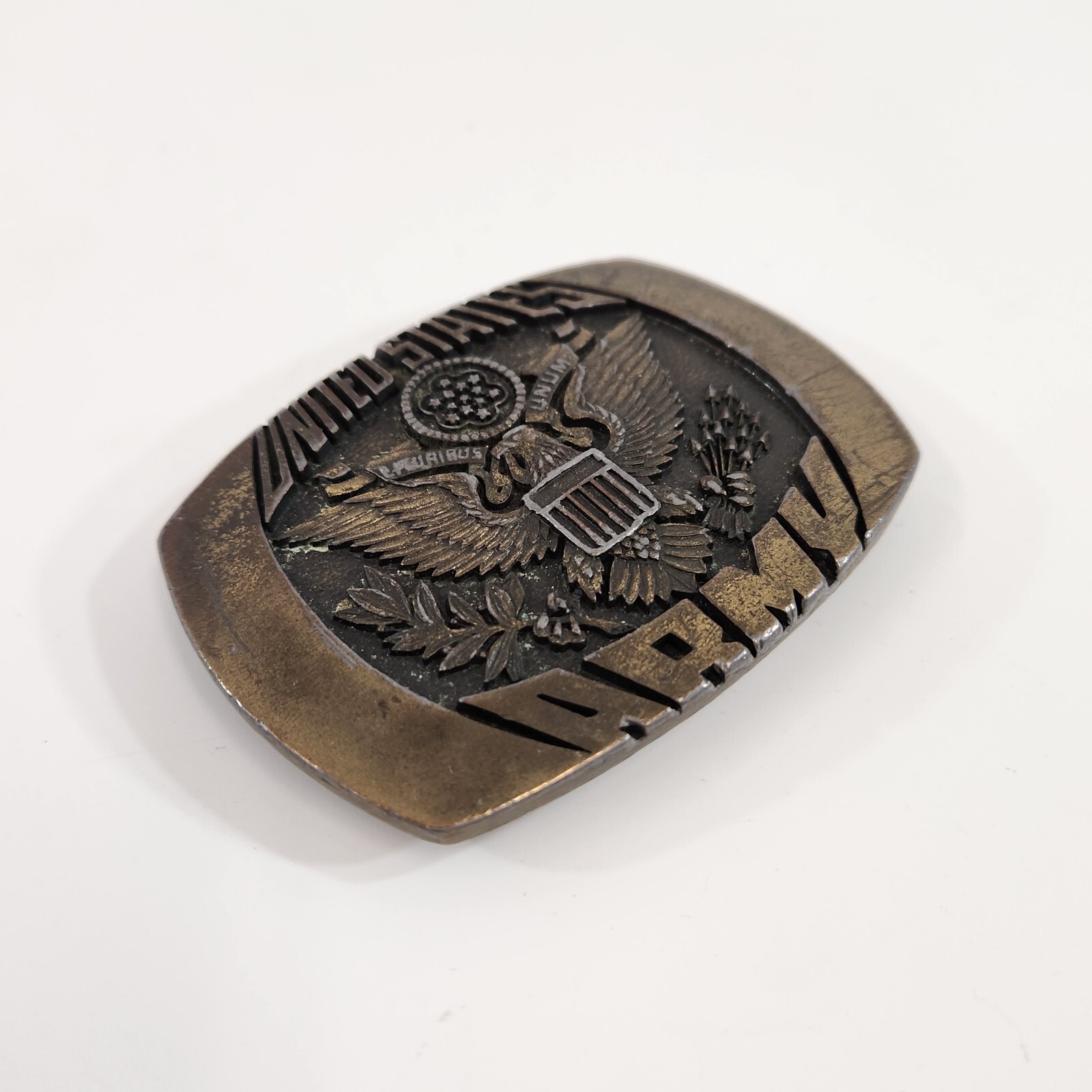US Army Brass Belt Buckle Indiana Metal Craft 1980 XR95 United States Military