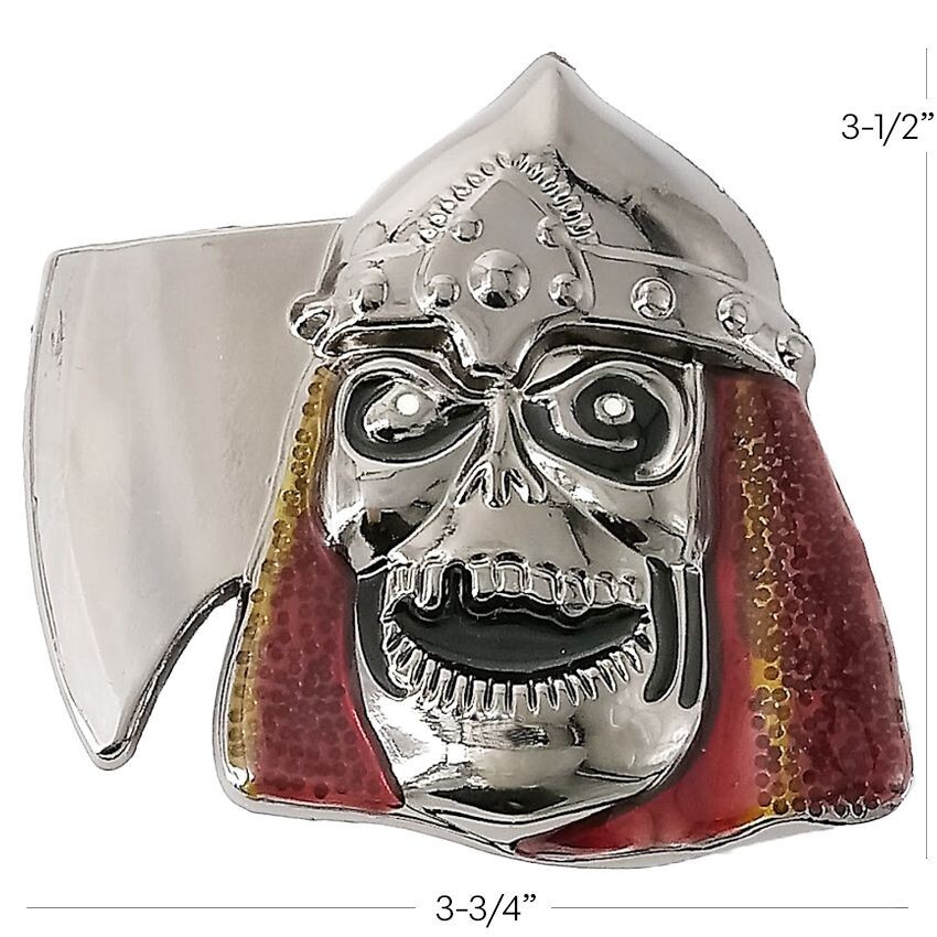 Medieval Warrior Skull with Axe Belt Buckle Silver Chrome