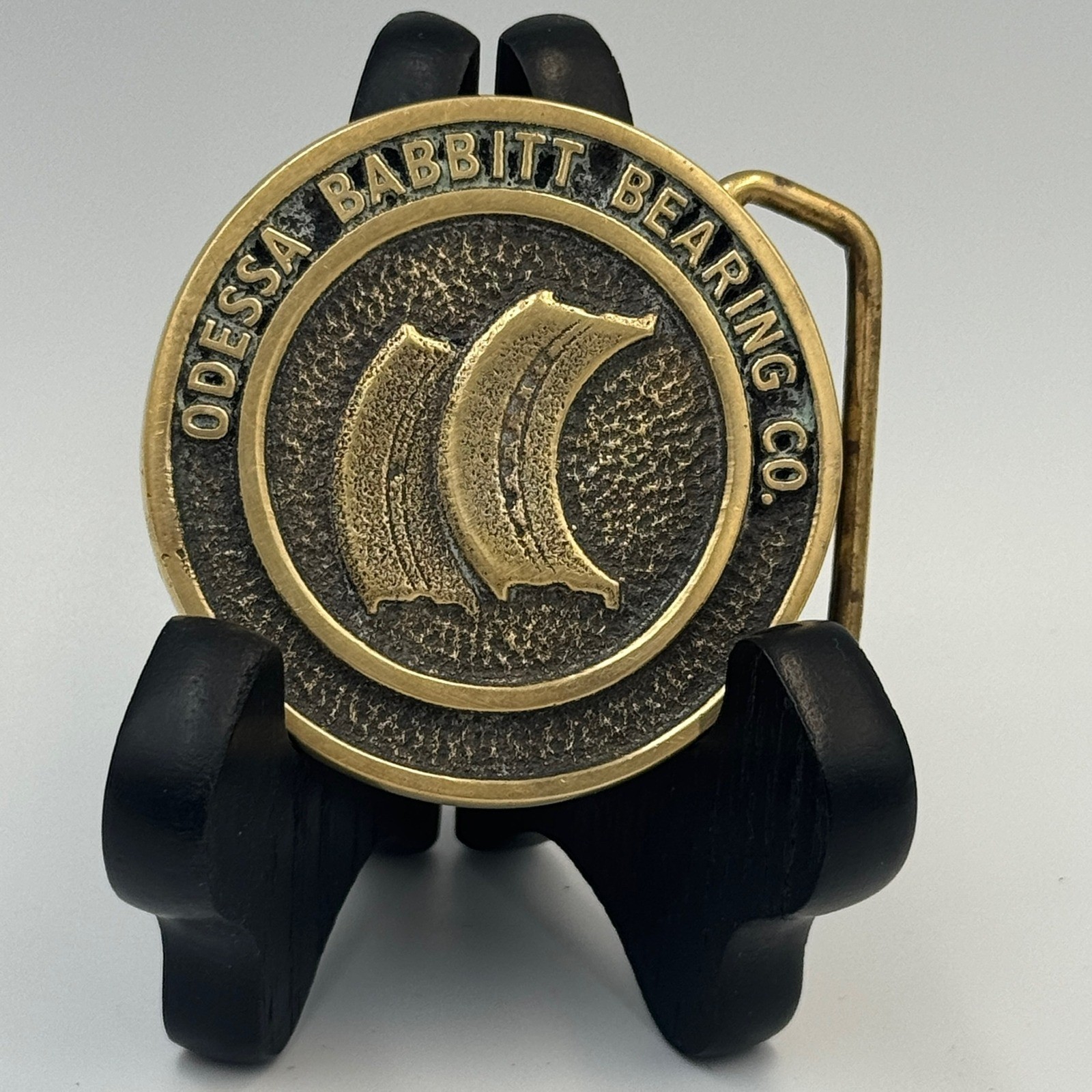 Vintage Odessa Babbitt Bearing Co Solid Brass Belt Buckle Industrial Texas Oil