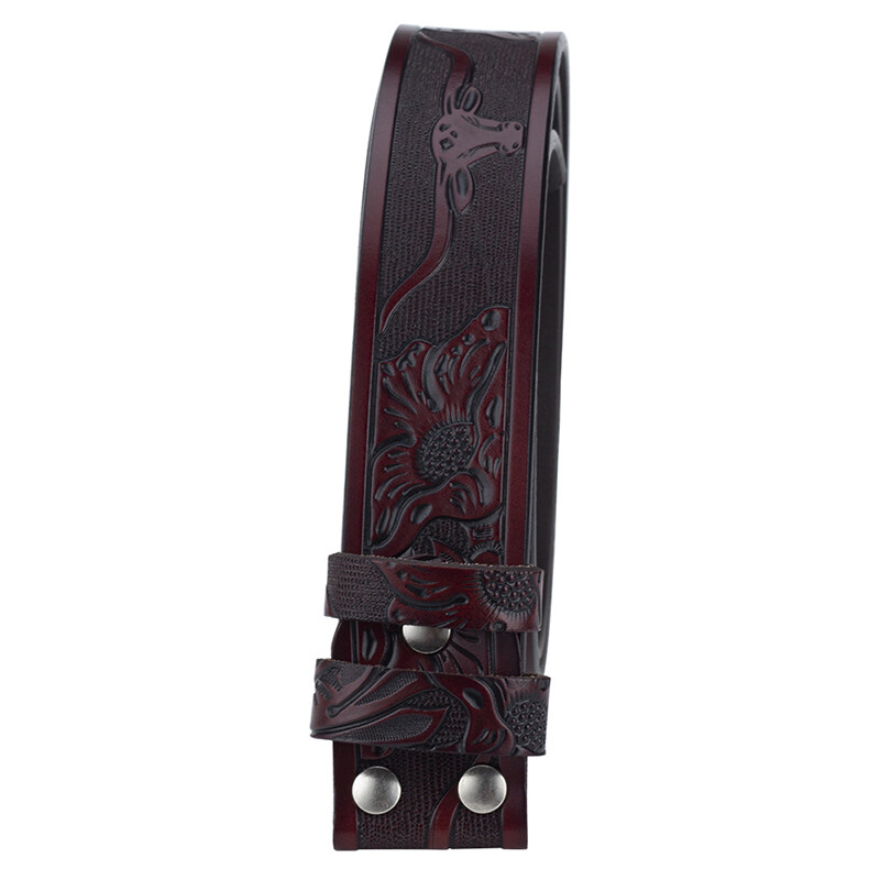 Leather Belts Without Buckle Two Layer Embossed No Buckle Strap Buckle Free Belt
