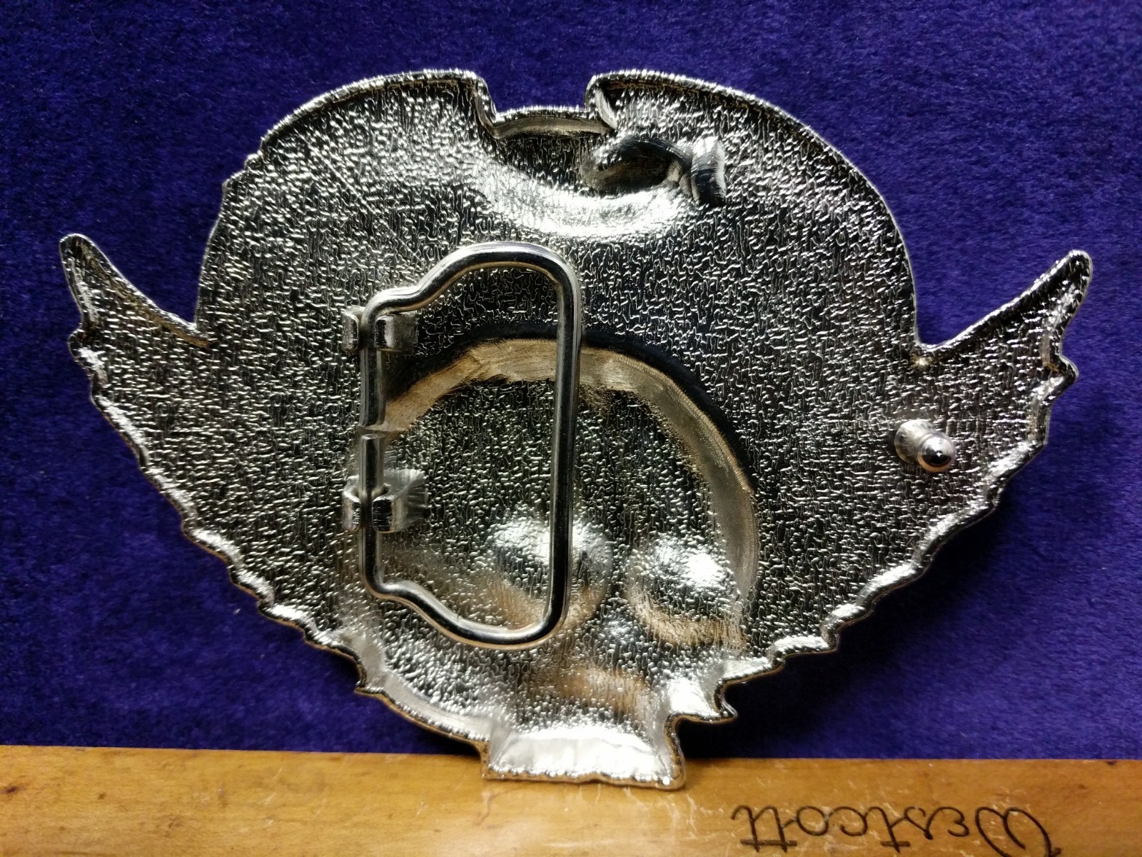Great/Fun/Fashionable Belt Buckle U.S.A. Skull With Wings Freedom Silvertone