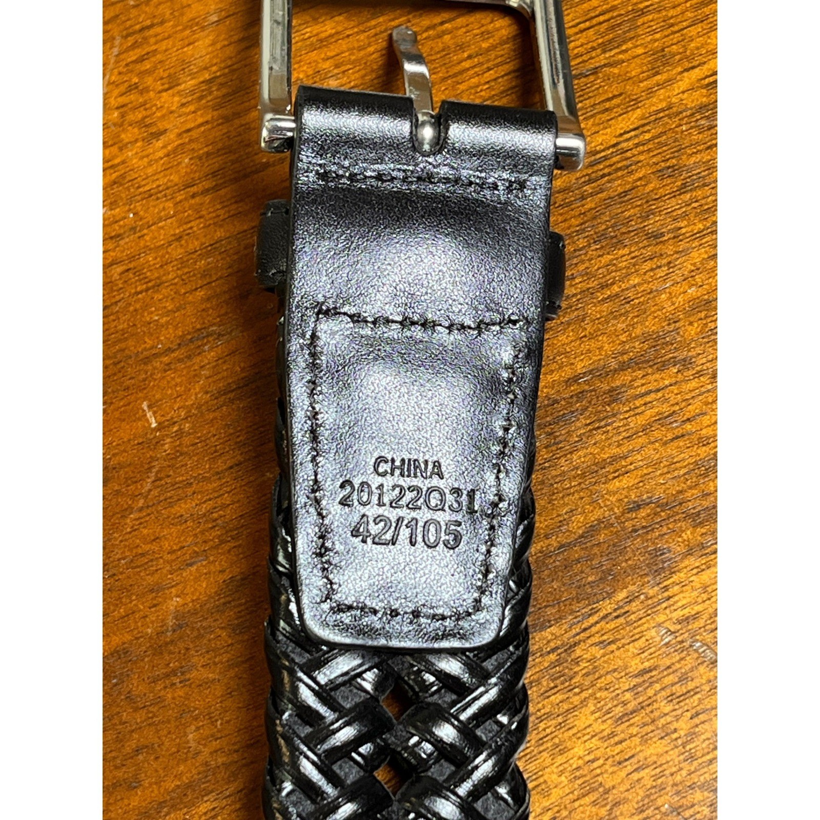 Men&rsquo;s Black Braided Woven Faux Leather Belt Size 42/105 Silver Buckle Casual