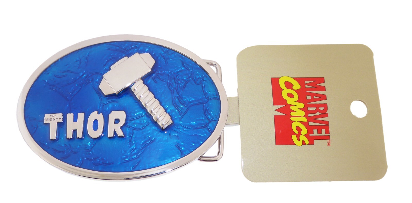 Marvel Comics Thor&rsquo;s Hammer Logo Silver Blue Metal Belt Buckles Original Western
