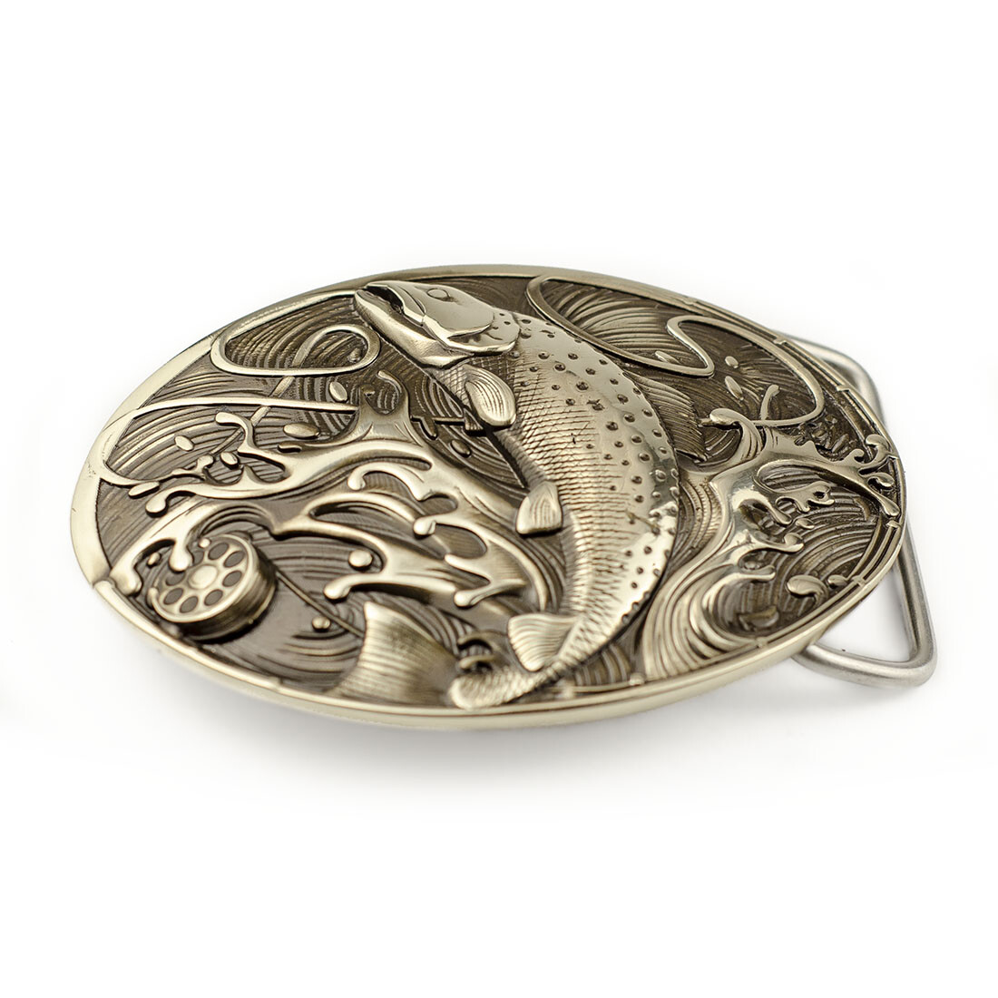 German silver belt buckle Trout, fisherman Salmonidae buckle, fisherman gift