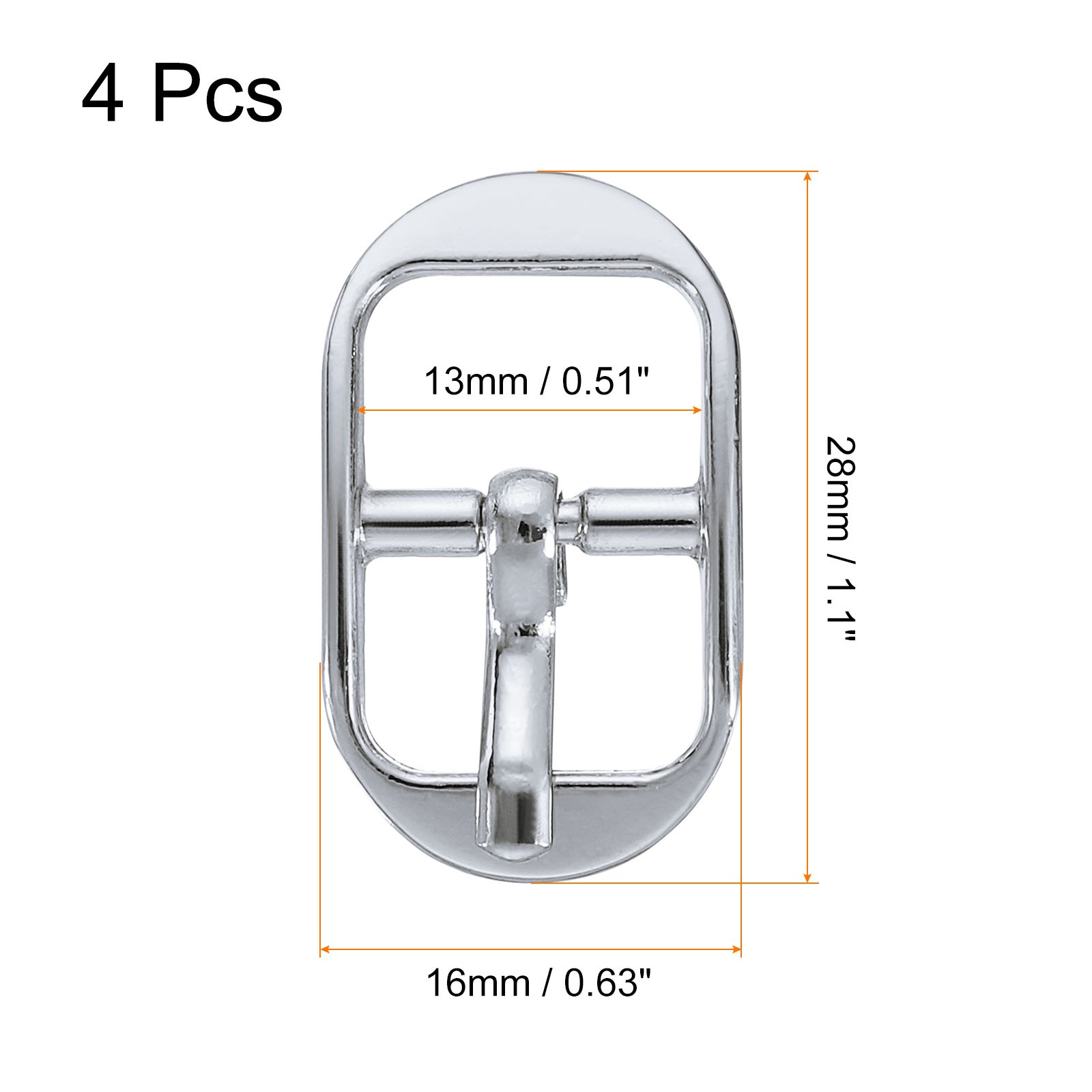 4Pcs 0.51&Prime; Single Prong Belt Buckle Oval Center Bar Buckle for Belt Silver White