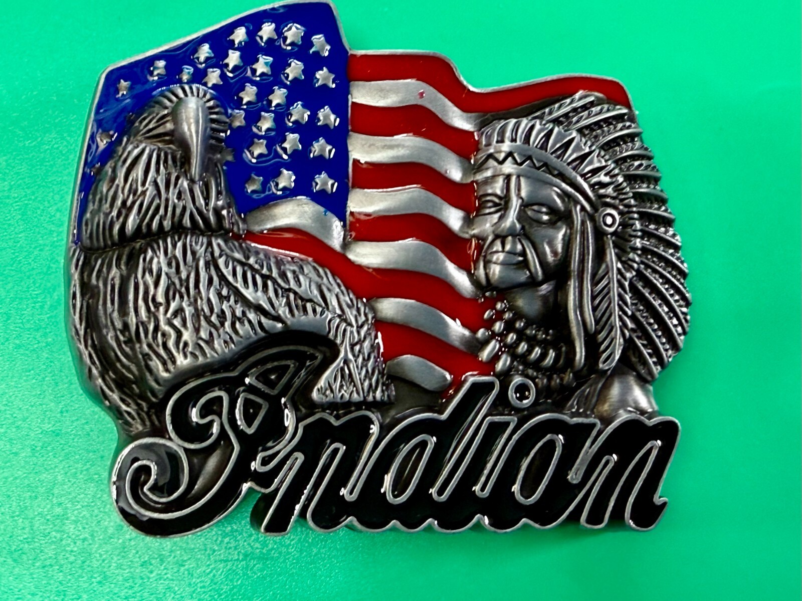 Native American Indian Commemorative Cutout New Belt Buckle – Eagle & USA Flag