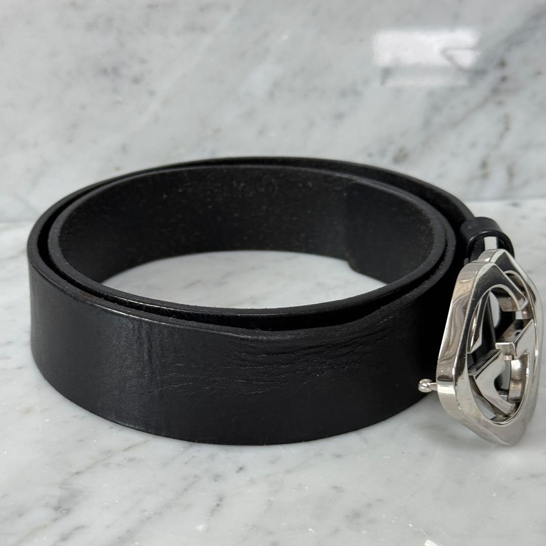 GUCCI Pre-Owned Interlocking Leather Belt Black Silver