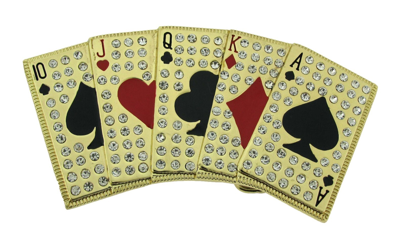 Royal Flush Blinged Iced Style Gold Rhinestones Las Vegas Poker Belt Buckle New