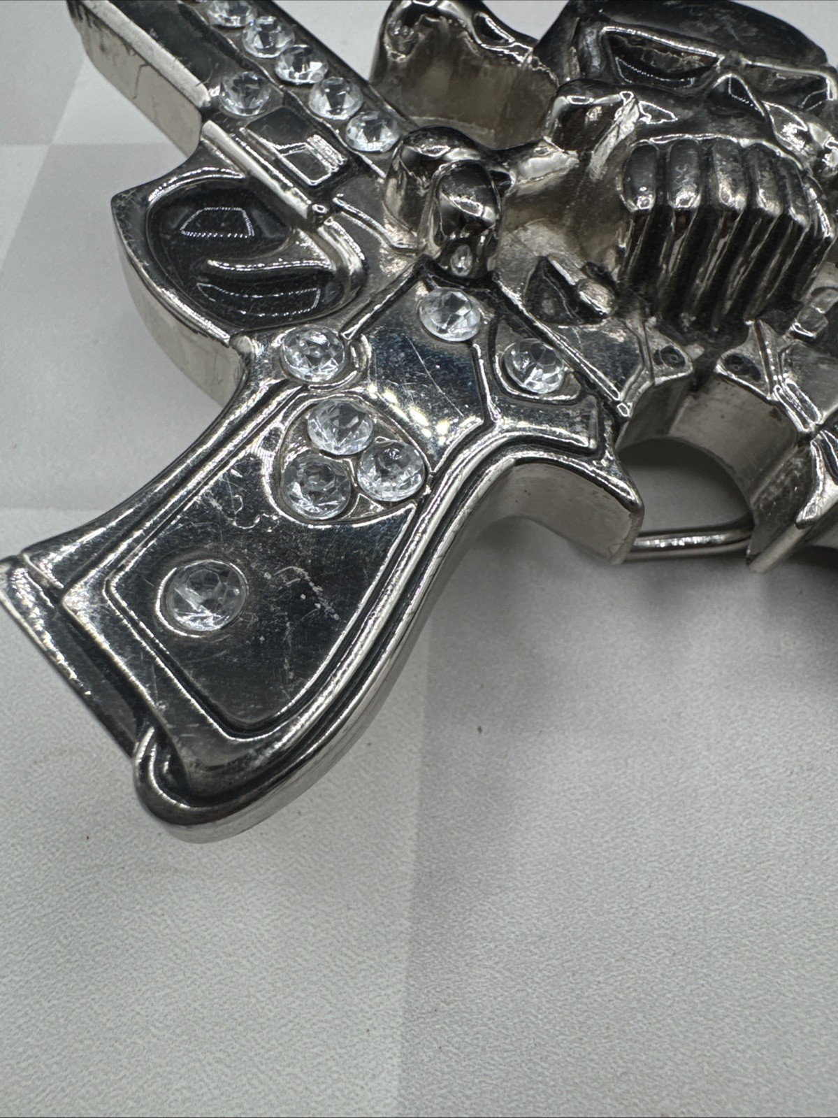 Rockin Rebel / Jeweled Skull And Guns Buckle / Rhinestones Belt Unisex 4”X3.5”