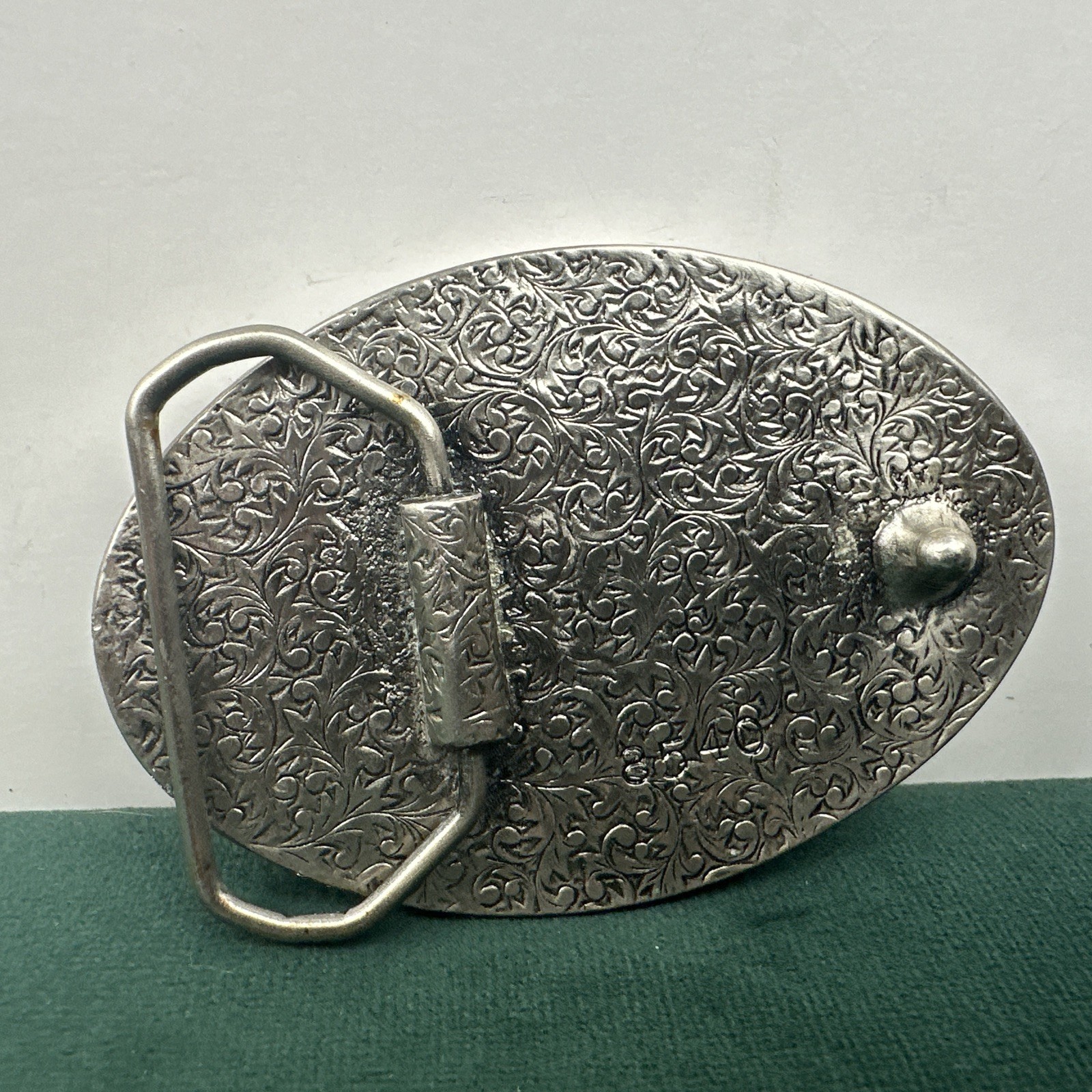 Vintage Eagle Landing On Branch Painted Metal Belt Buckle Silver Tone Nature