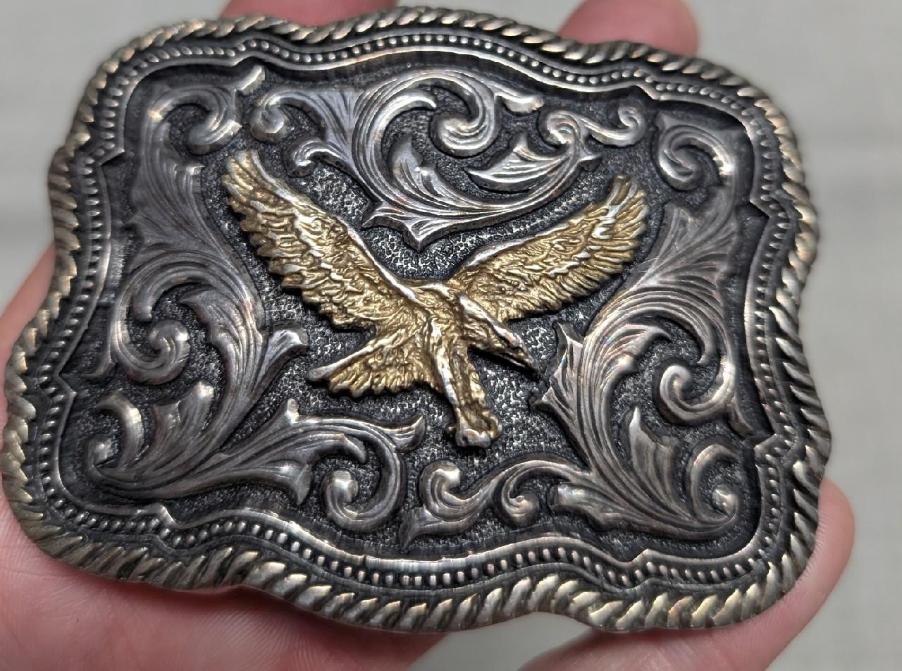 MONTANA SILVERSMITHS belt buckle EAGLE gold silver WESTERN cowboy sterling?