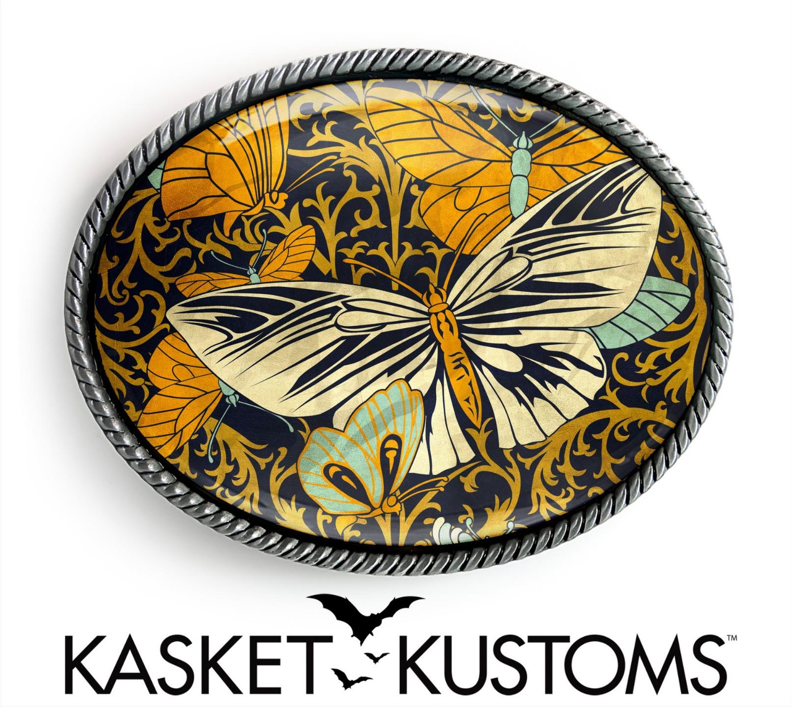 Butterfly Belt Buckle – Vintage Nature Pattern Artwork Oval Buckle – 912