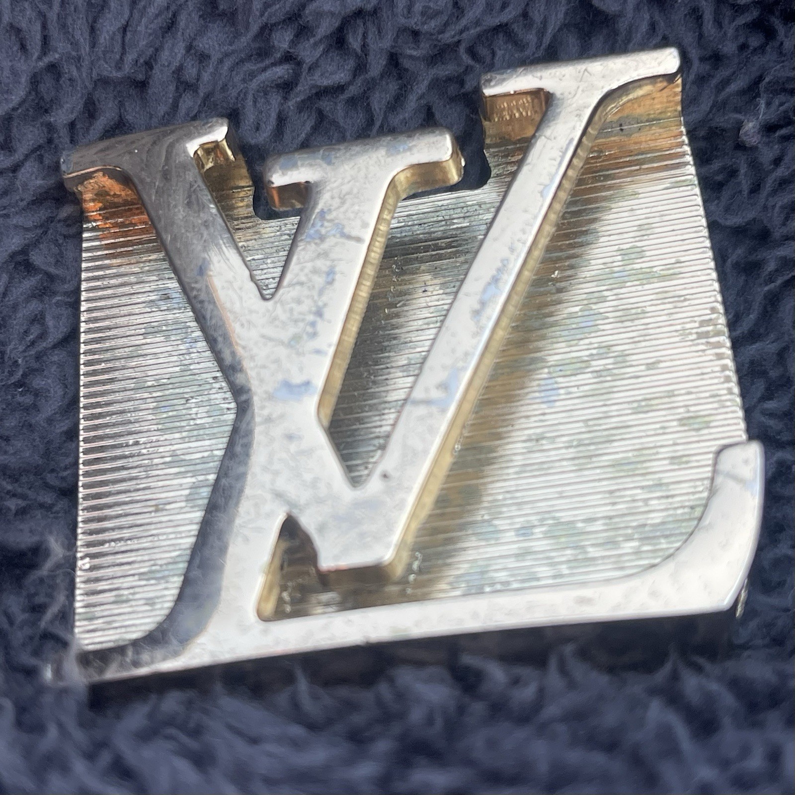 Vtg Louis Vuitton Gold Tone Belt Buckle Iconic LV Engraved Logo Y2K Distressed
