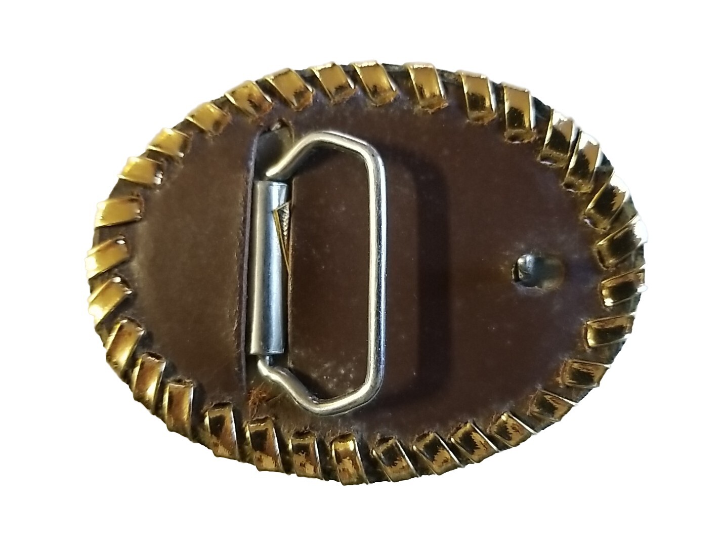 EAGLE Belt BUCKLE Small Brown LEATHER w/ GOLD Edge LACING Handmade Western/Biker