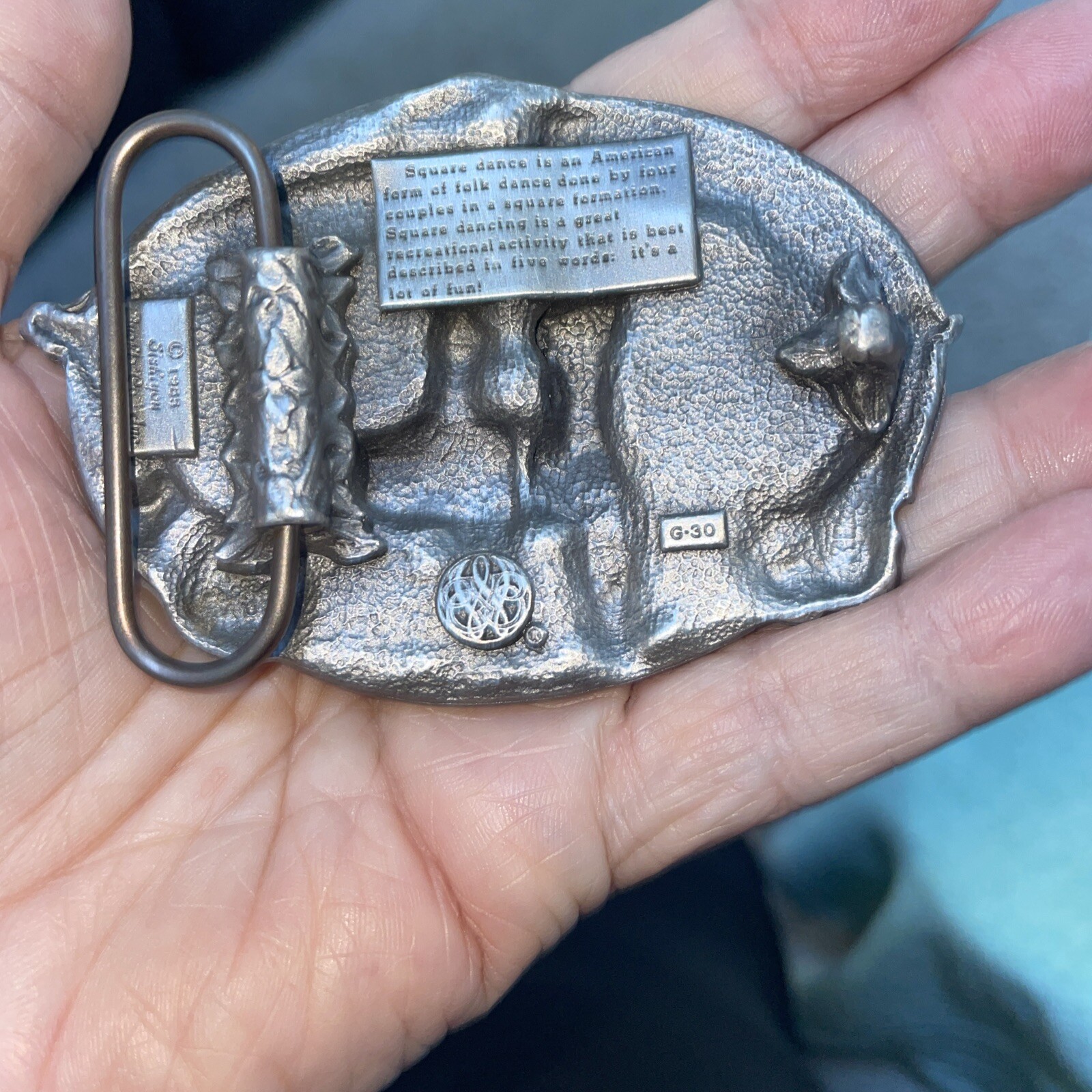 Silver Square Dancing Western Belt Buckle About 3 1/2 in X 2-1/2 In 1988