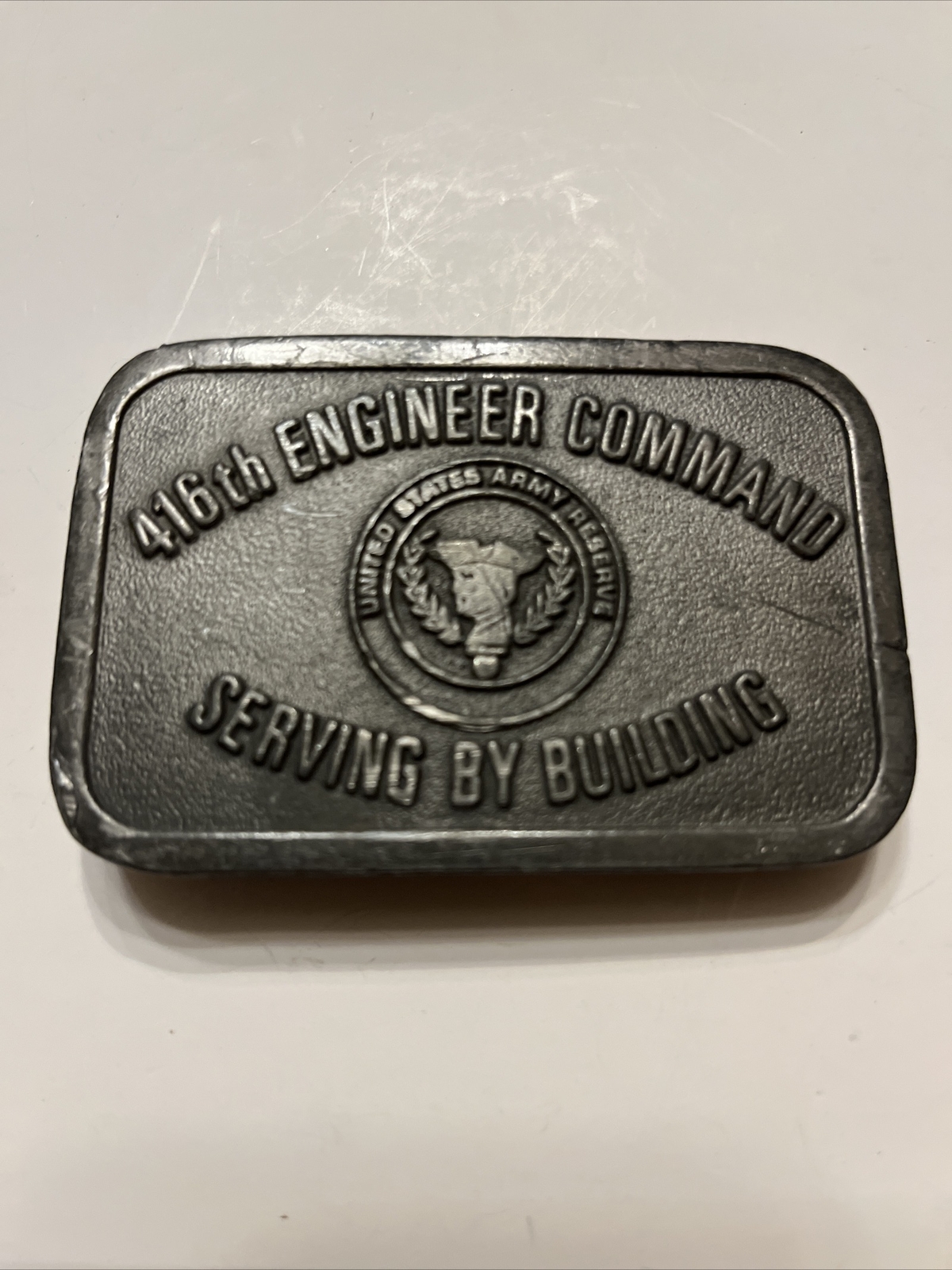 416 Engineer Command Serving Building Army Reserve Service Vintage Belt Buckle