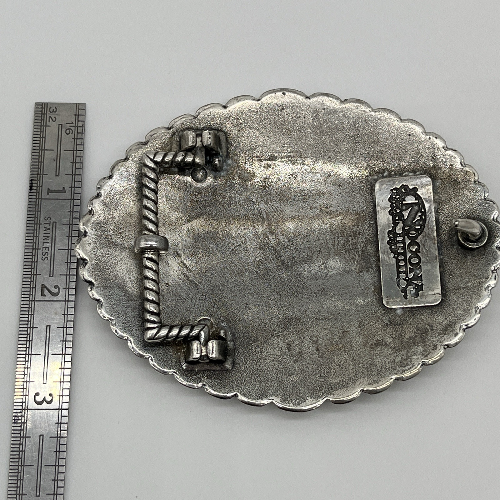 Nocona Western Belt Buckle Cowboy Man at Cross Praying Silver 37374