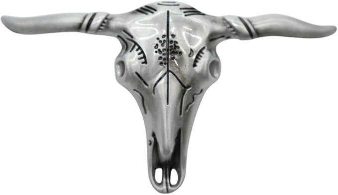 Men Casual Fashion Silver Metal Belt Buckle Long Horn Texas Cow Bull Jeans Pant