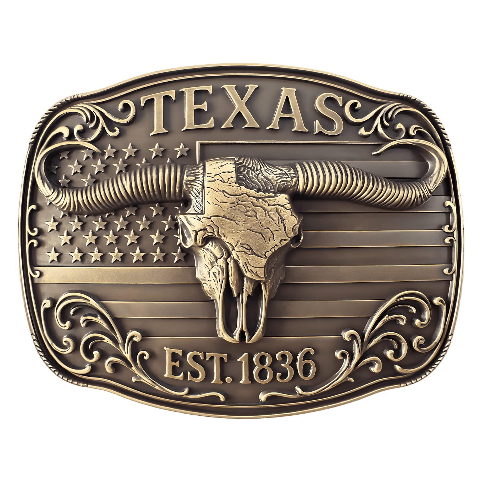 GRAERRY Cowboy Belt Buckle for Men Women Medium, 004 Bronze Texas 1836