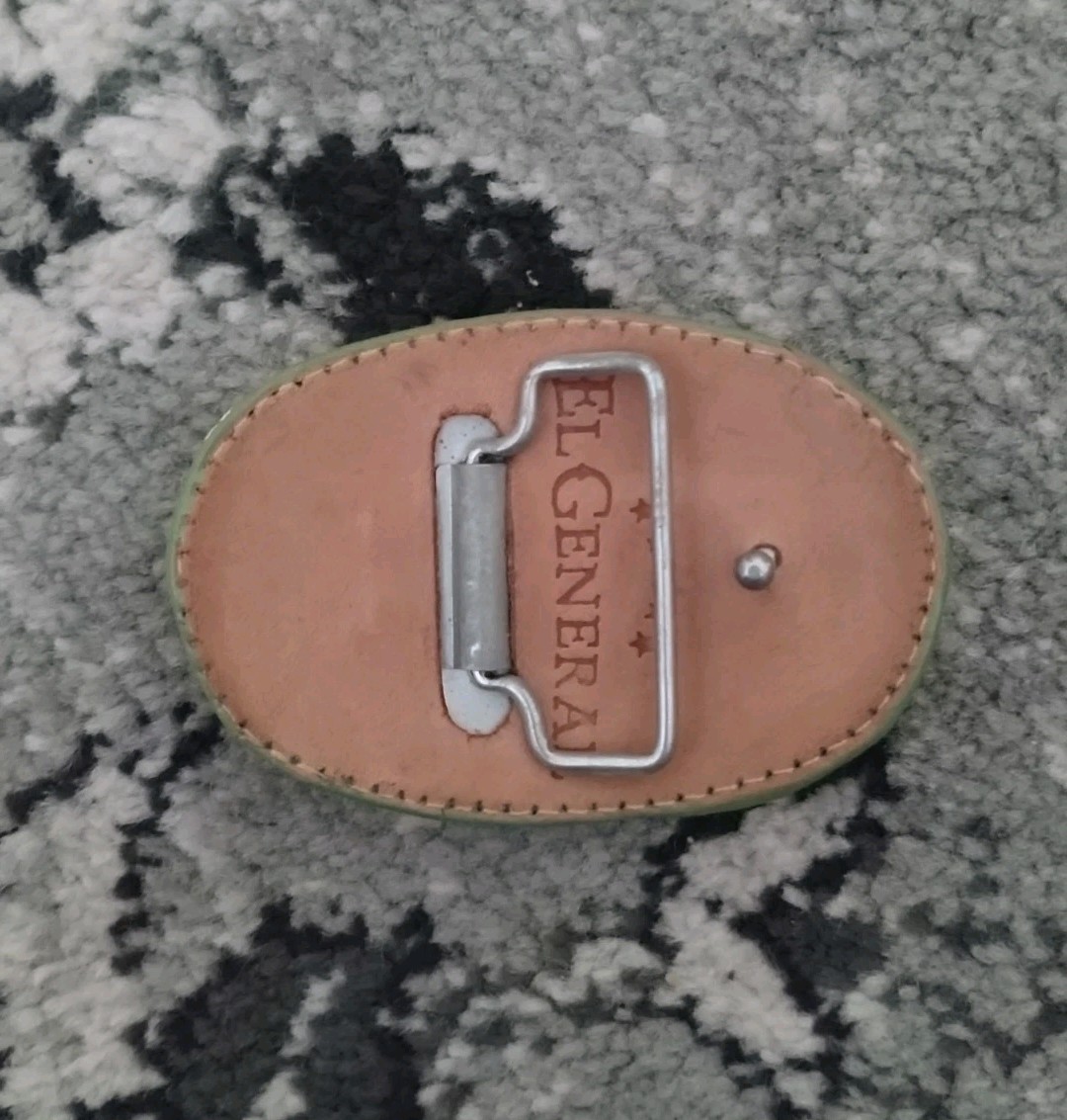 El General Leather Mexico Green Leather Belt Buckle 3 1/2&Prime; X 2 1/2&Prime;