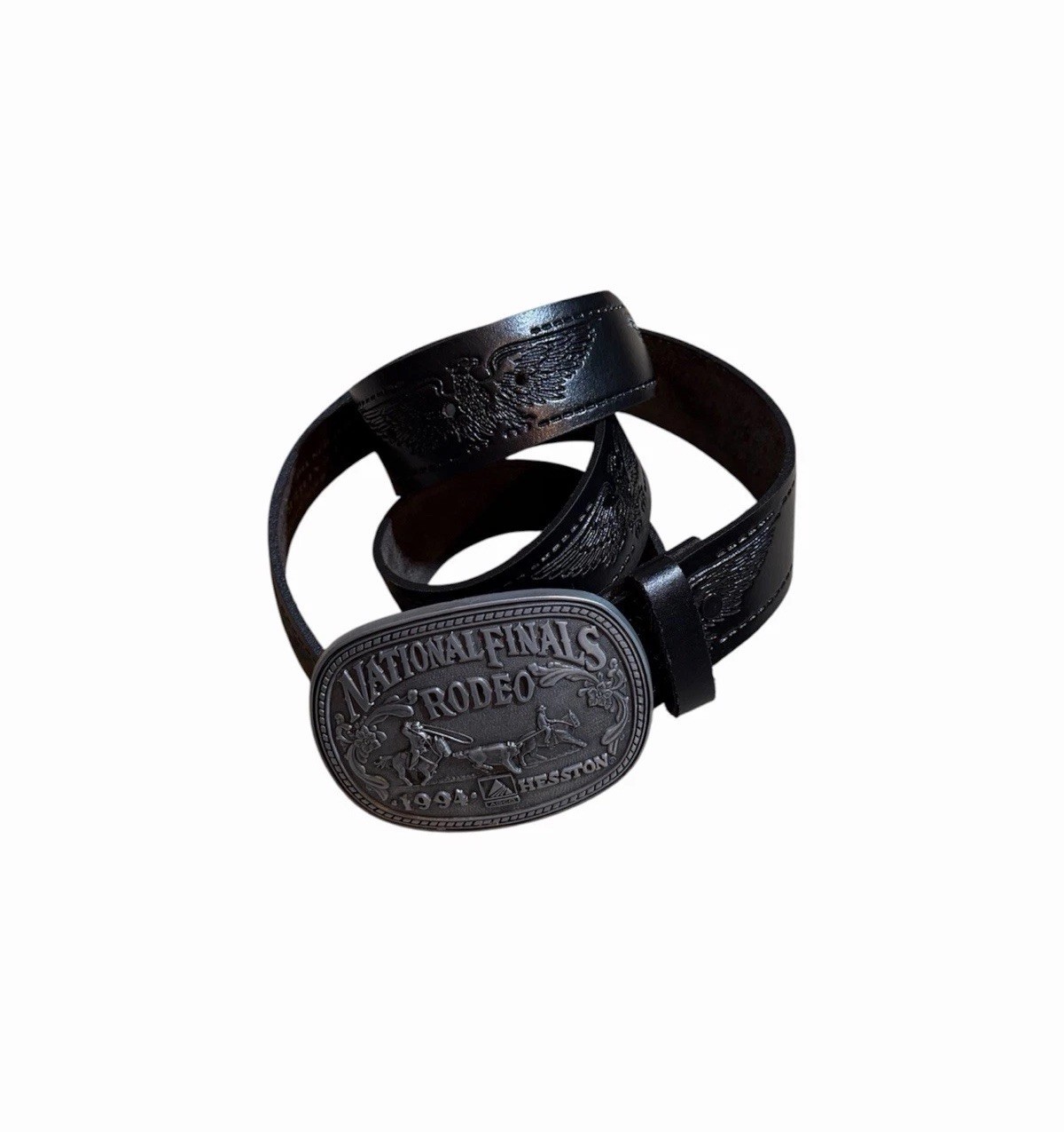 National Finals Rodeo Western Leather Belt with Silver Buckle