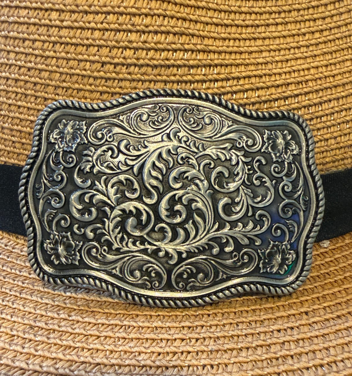 Antiqued Silver Rectangle Floral & Vine Belt Buckle