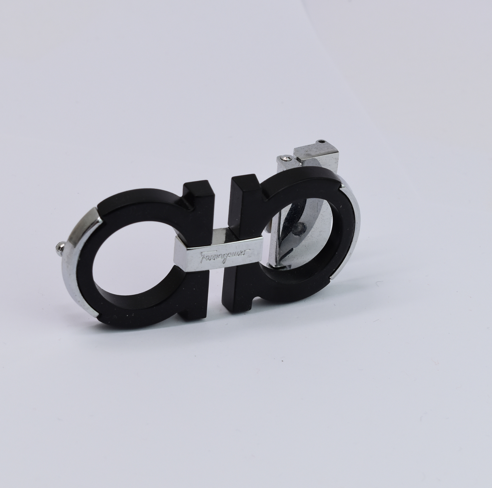 Ferragamo Black W Silver Belt Buckle Men&rsquo;s for 34-35mm leather strap