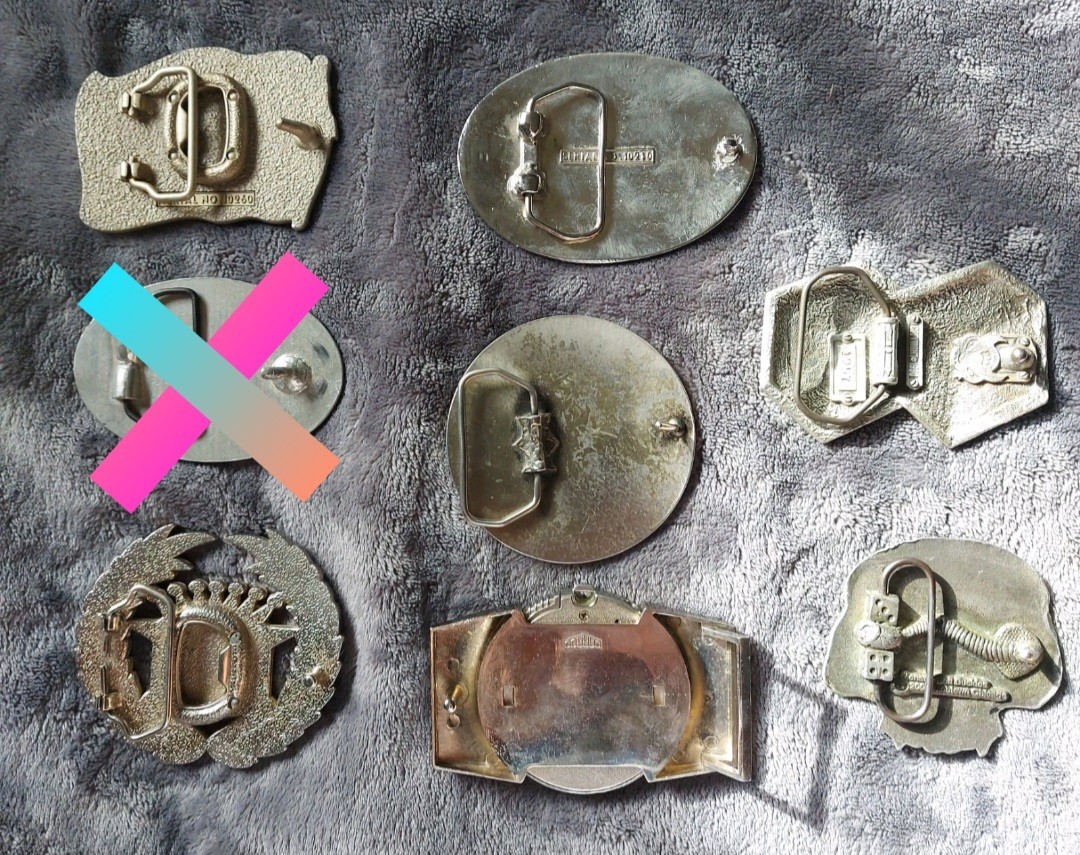 Lot Of 7 Belt Buckles The Who, Skull, Cadillac, Jamaica, Dice