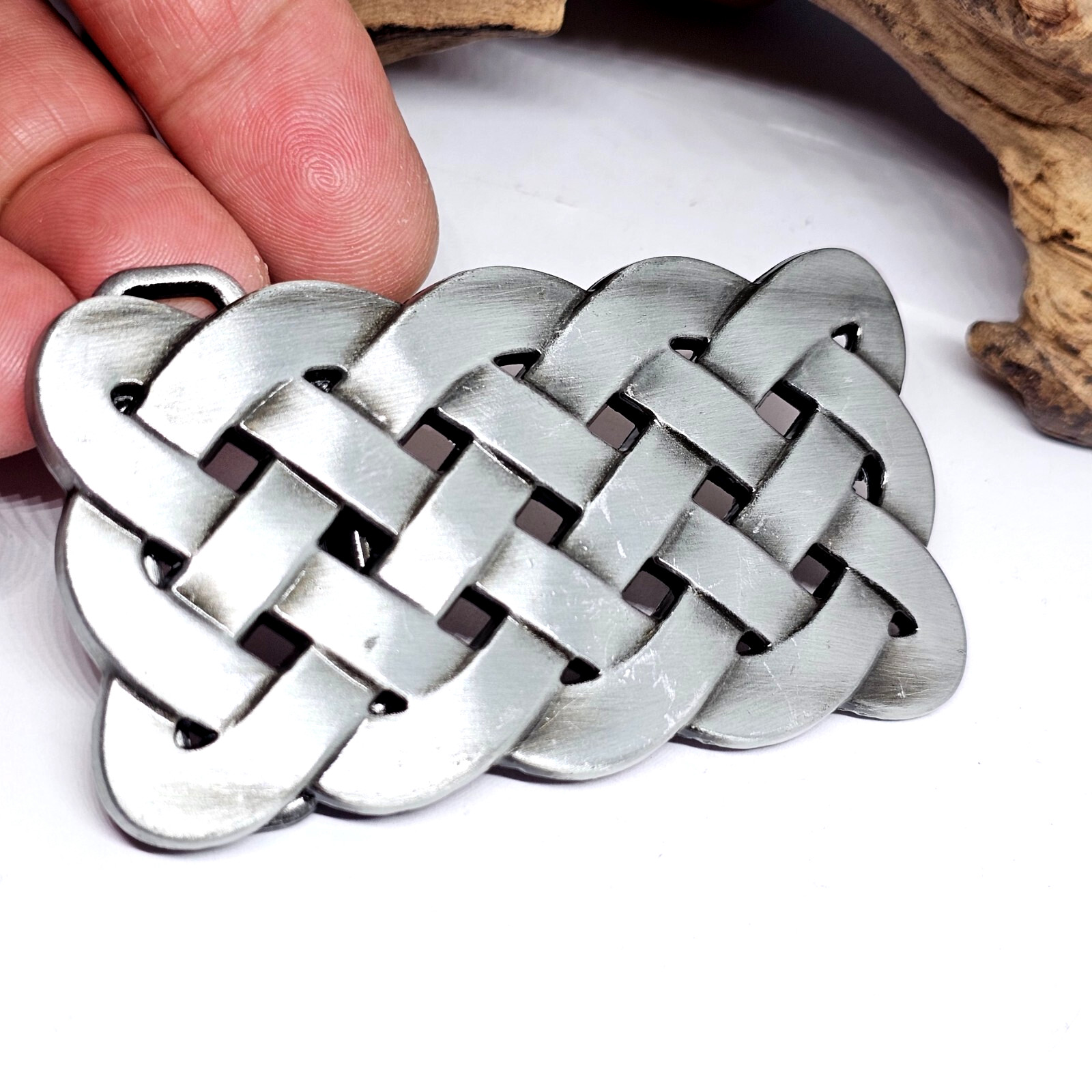 Celtic Knot Belt Buckle Solid Pewter Rectangle Knotwork 40mm Ethnic Alternative