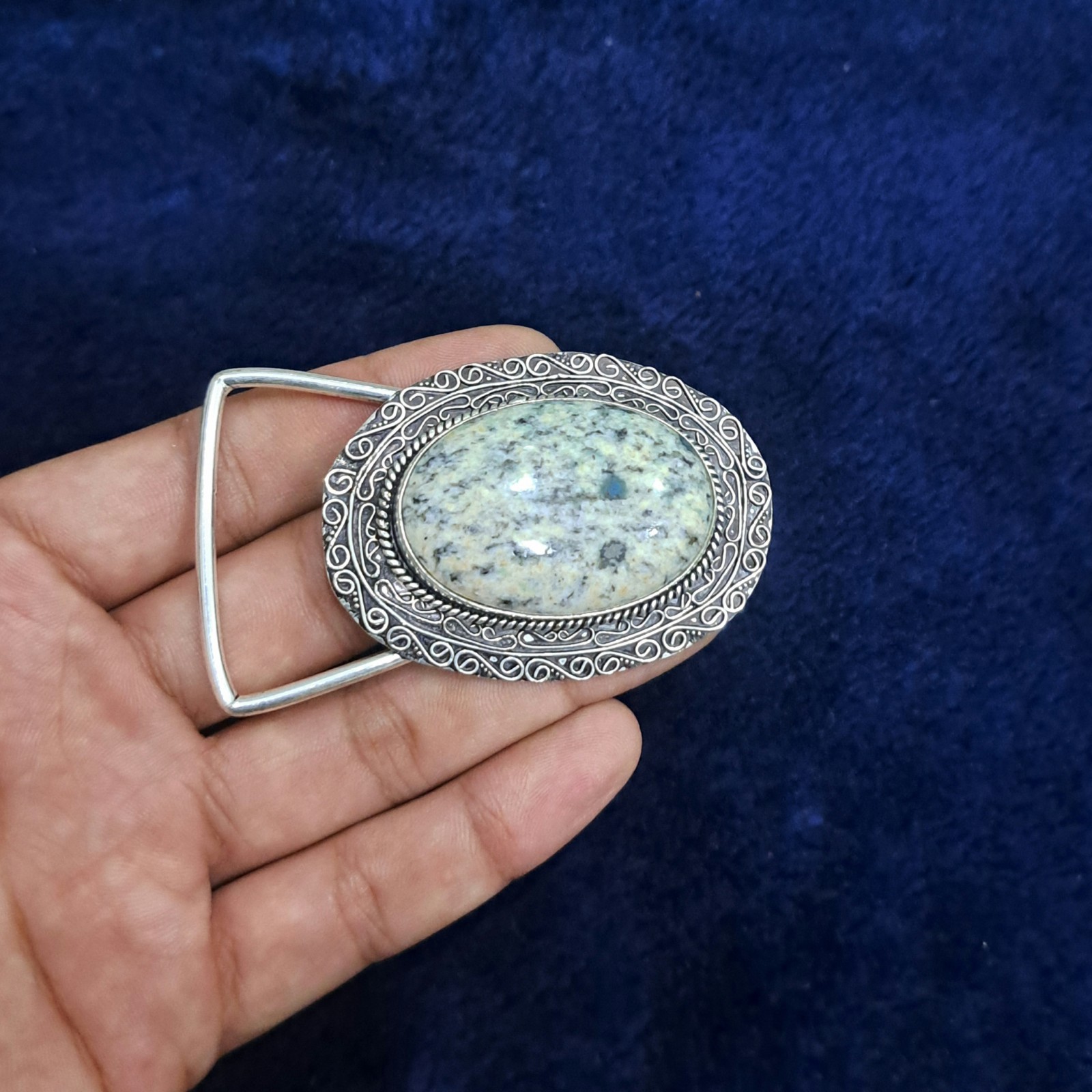 Natural K2 Jasper Silver Plated Belt Buckle Handmade Gemstone Western Boho