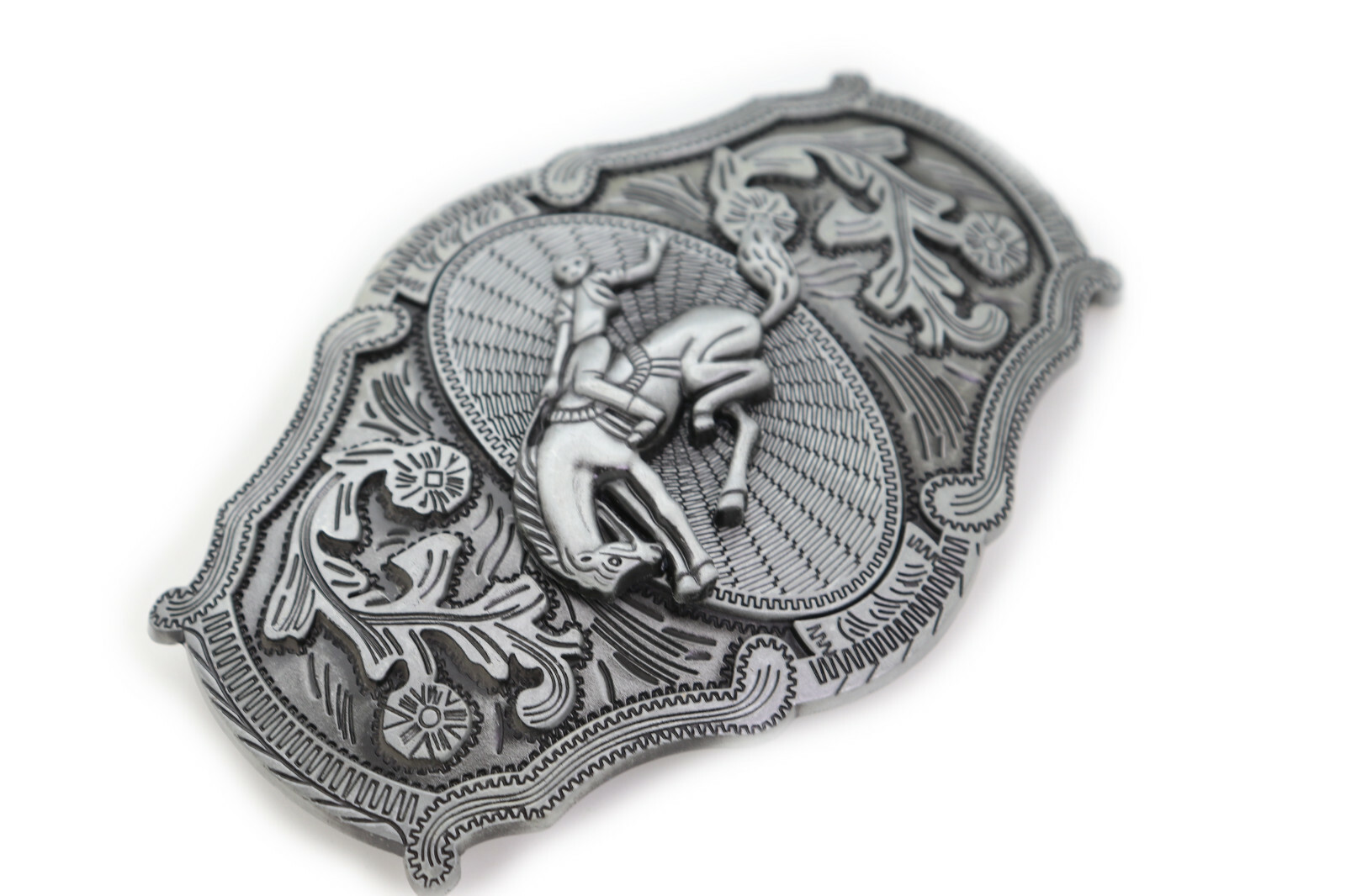 Men Silver Color Metal Western Belt Buckle Rodeo Horse Cowboy Casual Jeans Pants