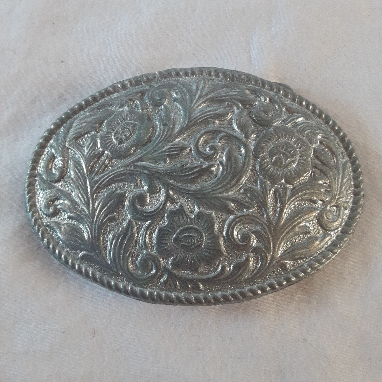 Antique Vintage Silver Western Flower Cowgirl Oval Belt Buckle