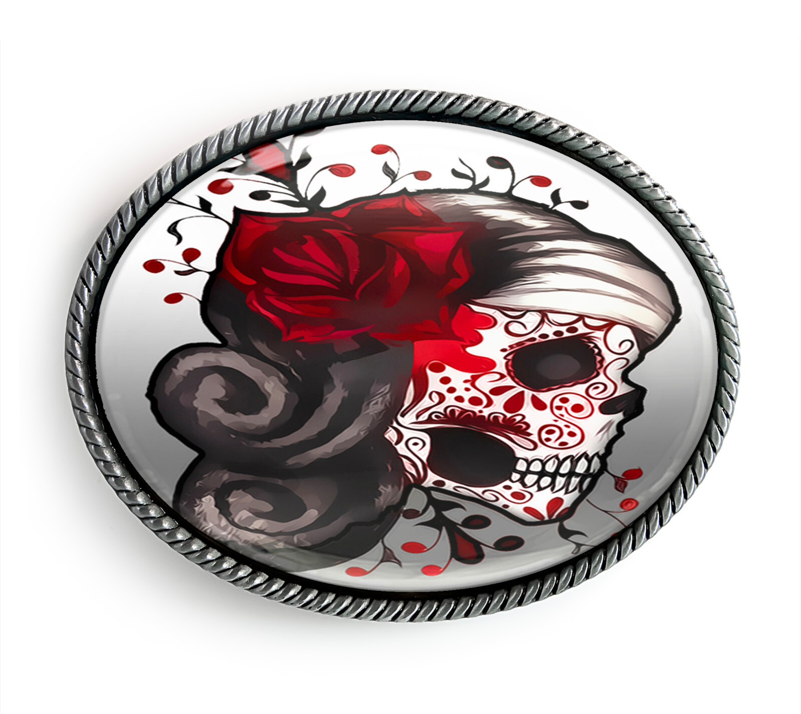 Day of the Dead Belt Buckle – Sugar Skull Tattoo Handmade Belt Buckle – 73