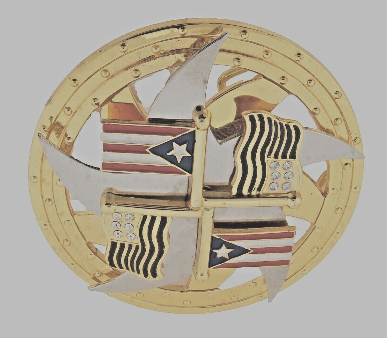 Puerto Rico USA Flag Belt Buckle Vintage Spinner Puertorriqueñas Puertorriqueños