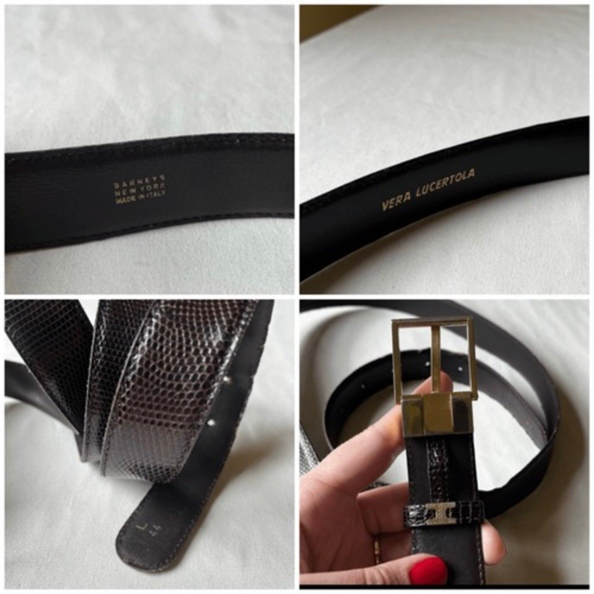 Vintage Barneys New York Lizard Skin Belt Gold Buckle Italy Mens Size L