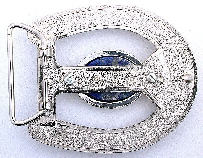 Natural Afghanistan Lapis Oval 30×22 Cab Horseshoe Western Belt Buckle EPBB175